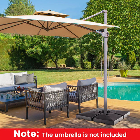 Fillable Offset Patio Umbrella Base Set For Cantilever Umbrellas, Water Sand Fill Weight 284 Lbs, poolside setup