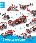 Motorized Race Car Building Set For Kids 9 Plus Ten In One STEM Construction Toys With Off Road Modes And Supercars Realistic Engine Roar Over 180 Snap Pieces Educational Hands On Science Gift For Boys And Girls, 10 model builds