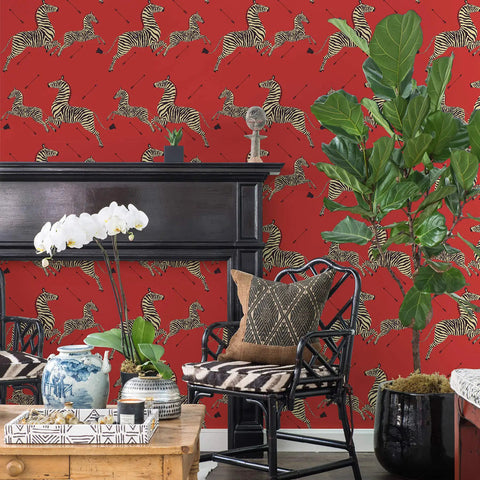 Room with Red Zebra Safari Peel And Stick Wallpaper With Removable Self Adhesive Wall Covering For Bedrooms And Living Rooms Easy Apply Repositionable Contact Paper For Accent Walls And Quick Fresh Wall Makeover, featuring bold zebra design.