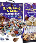 Rock Mineral And Geodes Treasure Hunt Kit With 250 Pieces Real Shark Teeth Fossils ID Sheet And Rock Book STEM Educational Toy For Kids Teens Hands On Science Activity