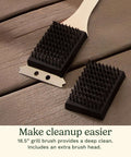 Grill brush heads (2) with beige handles and black bristles on a wooden surface