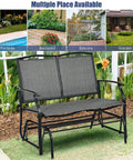 Outdoor Glider Bench For Patio And Backyard With Steel Frame That Handles 400 Lbs Two Person Loveseat Swing Rocker Great For Poolside Lawn Balcony And Porch Hangouts Gray on grassy lawn