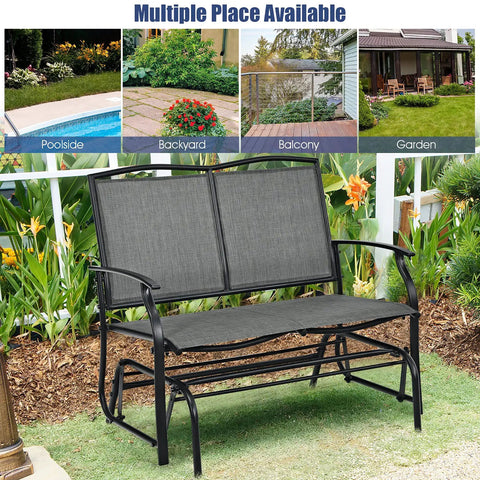 Outdoor Glider Bench For Patio And Backyard With Steel Frame That Handles 400 Lbs Two Person Loveseat Swing Rocker Great For Poolside Lawn Balcony And Porch Hangouts Gray on grassy lawn