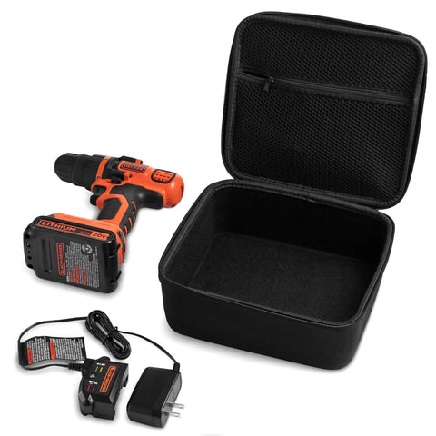 Heavy Duty Hard Tool Case Organizer For Hardware And Electronic Gear With Rock Solid Lockdown Storage, 8.7 x 7.8 x 3.5 inches with drill and charger.