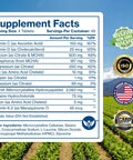 Supplement facts label for Complete Bone Health Calcium Supplement With Calcium Citrate Hydroxyapatite Vitamin D3 K2 Magnesium Zinc Copper Boron Potassium And Vitamin C For Women And Men Supports Strong Bones And Everyday Mobility 180 Tablets, shows details of serving size and ingredients with certifications on a farm background.