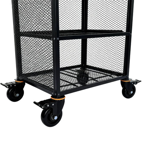 Close-up of 4 Inch Universal Caster Set Of 4 Heavy Duty Locking Wheels With 1600 Lb Capacity on metal cart.