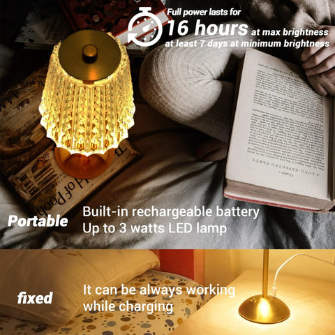 Cordless Led Table Lamp With 4000mAh Battery, 3 Color Modes, Stepless Dimming, Touch Control in gold on bedside and table.