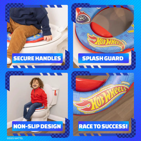 Cushioned Toddler Potty Training Seat With Totally Rad Race Car Vibes, Secure Grip Handles, Slip Resistant Ring, Splash Deflector And Super Handy Storage Hook For Tiny Pilots
