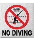 Ceramic No Diving Pool Sign, 5.8x5.8 Inch No Dive Marker With Abrasive Non-Slip Tile Finish for Concrete Deck
