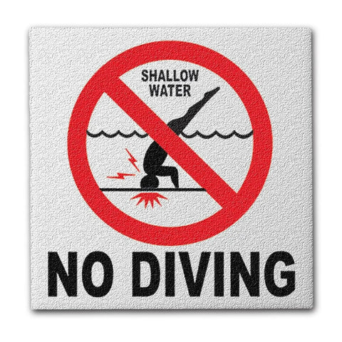 Ceramic No Diving Pool Sign, 5.8x5.8 Inch No Dive Marker With Abrasive Non-Slip Tile Finish for Concrete Deck