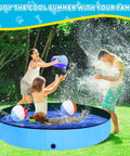 Foldable Dog Pool 39 Inch Collapsible Backyard Bath Tub For Dogs And Kids Portable Hard Plastic Base Easy To Fold And Carry Perfect For Pets Toddlers Beach Camping Outdoor Play with family enjoying water play