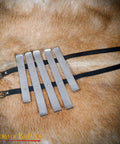Medieval Bracers For Cosplay And Reenactments, Fully Functional Arm Guards With Splinted Steel displayed on a fur background