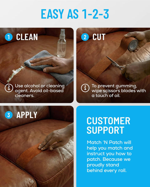 Leather Repair Tape Whiskey Self Adhering Patch For Couches Sofas Car Seats And Upholstery Realistic Faux Leather Repair Kit steps