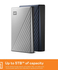 2TB My Passport Ultra Portable External Hard Drive With Ransomware Defense and Password Protection USB C Silver Finish