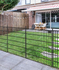 No Dig Garden Fence Kit With Gate, 10 Metal Panels, 32 Inch High, 24.2 Feet Long, Rustproof Outdoor Fence for Pets, installed view