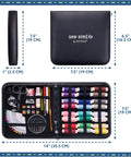 All In One Sewing Kit For Adults And Kids 94 Piece Starter Set With Colorful Thread Needles Scissors Thimble And Clips Travel Ready Emergency Repair Supplies shown with case dimensions and open view of contents.