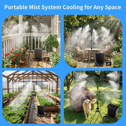 Outdoor Patio Mister System With Four-Gallon Water Bucket And Pump, Eight Spray Modes, Adjustable Height Up To Seven Feet