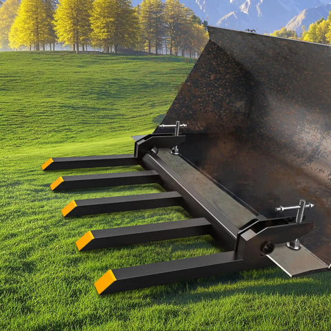 Clamp On Debris Forks For 48 Inch Bucket With 2500 Lbs Capacity Heavy Duty Quick Attach Pallet Forks For Tractor Loader On Grass