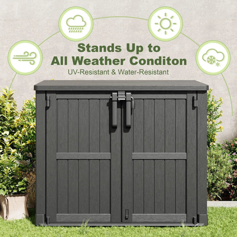 36 Cu Ft Resin Outdoor Storage Shed with Weatherproof Horizontal Cabinet and Dual Lock Doors for Backyard