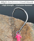 Big Game Swing Hook Jig Head With Heavy Duty Stainless Steel Ball Bearing Swivel, High Carbon Steel Hook, Saltwater Lead Jighead Pink 4oz on rock