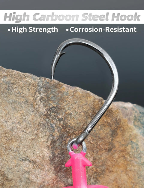 Big Game Swing Hook Jig Head With Heavy Duty Stainless Steel Ball Bearing Swivel, High Carbon Steel Hook, Saltwater Lead Jighead Pink 4oz on rock