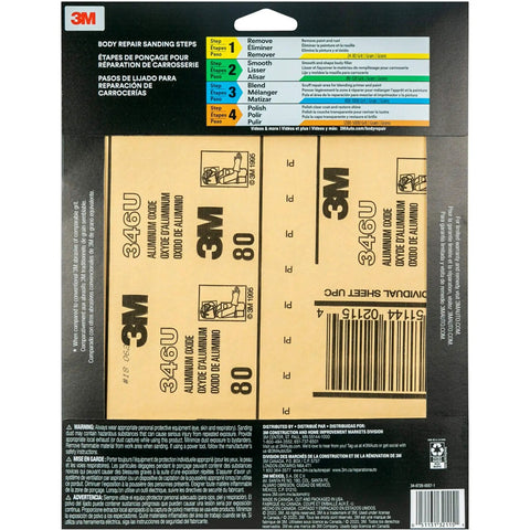 Built Tough 80 Grit Auto Body Sandpaper Pack Five Sheets 9 by 11 Inches Aluminum Oxide Abrasive packaging