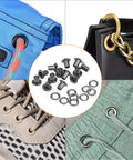 Must-Have Copper Grommets Eyelets With Washers Kit 8x4x7mm; uses in shoes, leather bags, tents, and fabric shown
