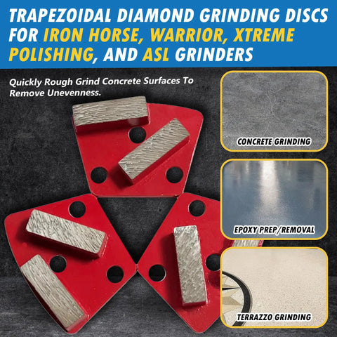 Trapezoidal Diamond Grinding Discs For Concrete And Stone Medium Bond 30 And 40 Grit Non Threaded Holes 3 X 8mm Set Of 3 Universal Fit For Popular Grinders Longevity And Fast Material Removal High Performance Metal Bond