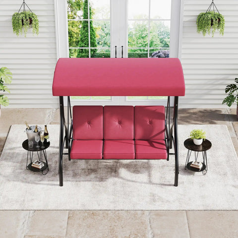 Three Seat Go To Outdoor Patio Swing With Adjustable Canopy And Backrest Thickened Removable Cushions Converts To Bed Comfy