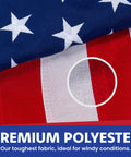Close-up of Premium 5x8 American Flag Built Tough For All Weather Outdoors Heavy Duty PolyMax Polyester with embroidered stars