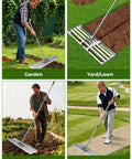 Heavy Duty Lawn Leveling Rake With 30 By 10 Inch Stainless Steel Head And Adjustable 78 Inch Handle, used for garden and golf course leveling