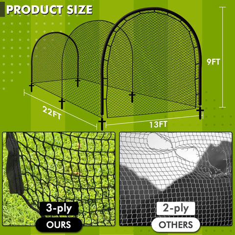 Illustration showing dimensions of Backyard Baseball Batting Cage For Baseball And Softball Practice 22 Ft Portable Net.