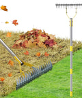 2 In 1 Thatch Rake And Leaf Rake Stainless Steel Lawn Dethatcher With 19 Tines And 15 Inch Wide Head on grass