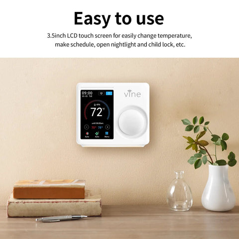 Smart Wi Fi Thermostat With 7 Day Scheduling And 8 Period Programmable Fifth Generation on wall with LCD screen
