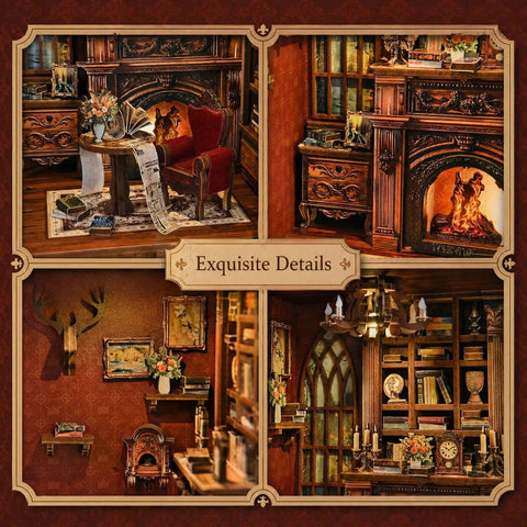 Twilight Library Edition DIY Book Nook Kit with LED Lights for adults and teens, cozy miniature diorama with intricate details.