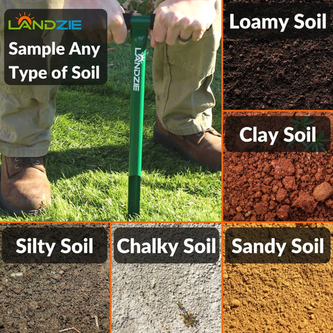Person using 20 Inch Soil Probe For Lawn Core Sampling And Soil Testing, Durable 12 Inch Depth Sampler on various soil types.
