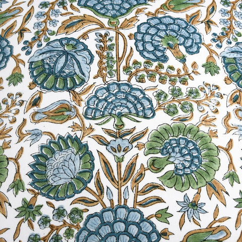 Block Print Asparagus Green Pillow Covers 16x16 Set of 2, blue-green floral cotton block print fabric