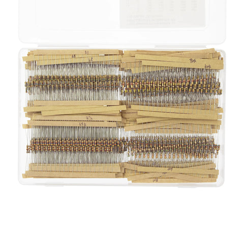 Resistor kit with 156 carbon-film resistors (20 per value), 1/4W 5%, stored in a clear plastic case.