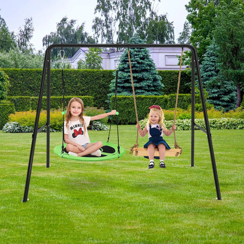 Two Seat Swing Stand For Indoor And Outdoor Use Heavy Duty Metal A Frame Built To Last Up To 440lbs With Ground Stakes Spacious Base