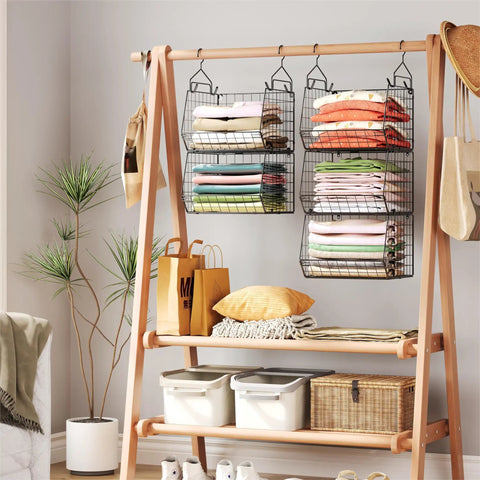 Five Tier Closet Hanging Organizer With Four Sturdy Hooks For Clothes Sweaters Shoes Handbags And Purses Zero Hassle Wire Storage Bins Top Shelf Space Saving Rack System