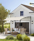 10 By 10 Ft Outdoor Pergola Gazebo With UV Resistant Canopy And Steel Frame Sun Shade Shelter set up against a white house