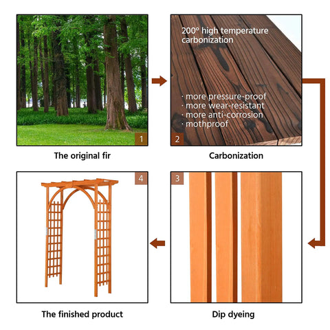 85 Inch Wooden Garden Arch Trellis For Climbing Plants, Outdoor Yard Arbor with natural wood finish and weatherproof treatment