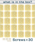 30 Pack Boss Level Brushed Gold Door Hinges 3.5 Inches shown in a grid with included screws for installation.