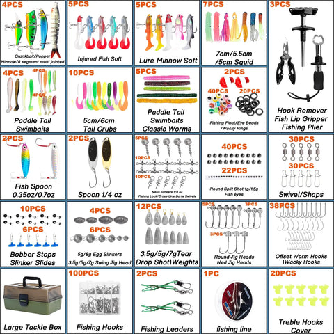 Three Layer Tackle Box With 475 Piece Lure Kit Included Crankbaits Hooks Fishing Gear for Enthusiasts in Image Collage