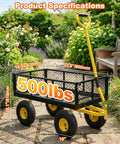 Rugged 500 Lb Capacity Heavy Duty Garden Cart With Steel Frame Adjustable Rotating Handle 10 In All Terrain Tires in garden setting