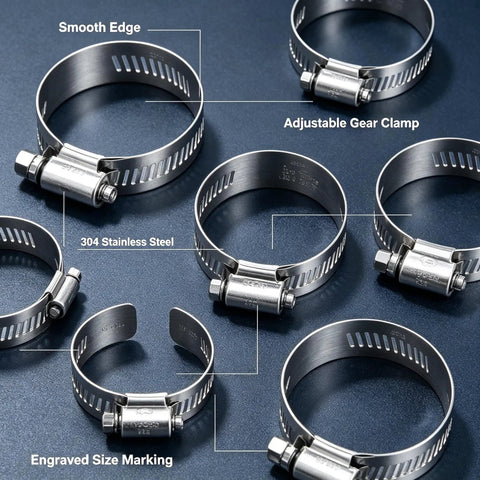 20 Piece Heavy Duty Hose Clamp Kit Set With Precise 1 4 To 7 16 Inch Sizing Crafted From Premium 304 Stainless Steel For Tough Plumbing Car Tuning And Fuel Line Repairs That Gotta Get The Job Done Right. 304 stainless steel hose clamps