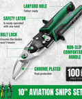 Three Piece Aviation Tin Snips Set With Left Right And Straight Cut For Sheet Metal, Drop Forged Cr-Mo Steel Blades With Serrated Edges