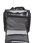 Under Seat Carry On Bag With Rolling Wheels For Airline Travel Your Go To 15 Inch Personal Item open showing interior compartments