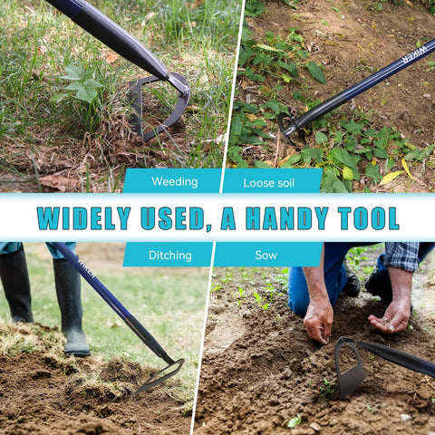 Heavy Duty Garden Hoe With Pre Sharpened Blade And 57 Inch Fiberglass Handle for Effortless Weeding And Tough Soil Cultivation in action