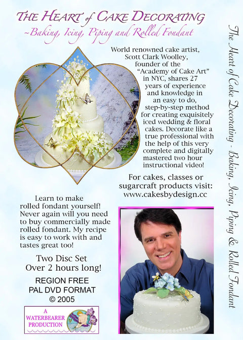 Ultimate Cake Decorating Guide DVD Baking Icing Piping And Rolled Fondant Techniques with cake image and artist Scott Clark Woolley.